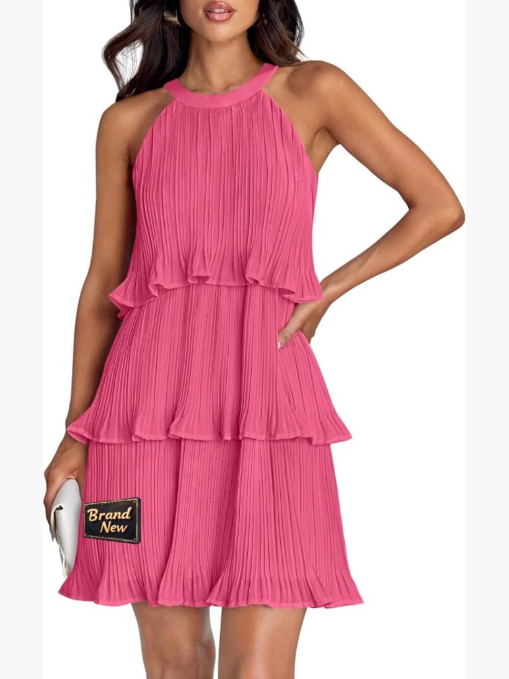 Halter Ruffle Tiered Mini Dress Sleeveless Backless A-Line Summer Cocktail